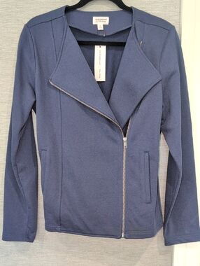 Navy Asymmetric Zip Bomber Jacket